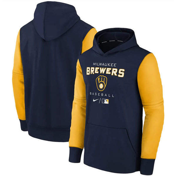 Men's Milwaukee Brewers Navy 2022 City Connect Therma Performance Pullover Hoodie